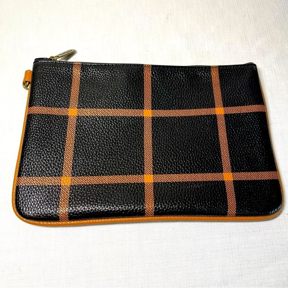 Thirty-One clutch or cosmetic bag Black Tan checkered Design